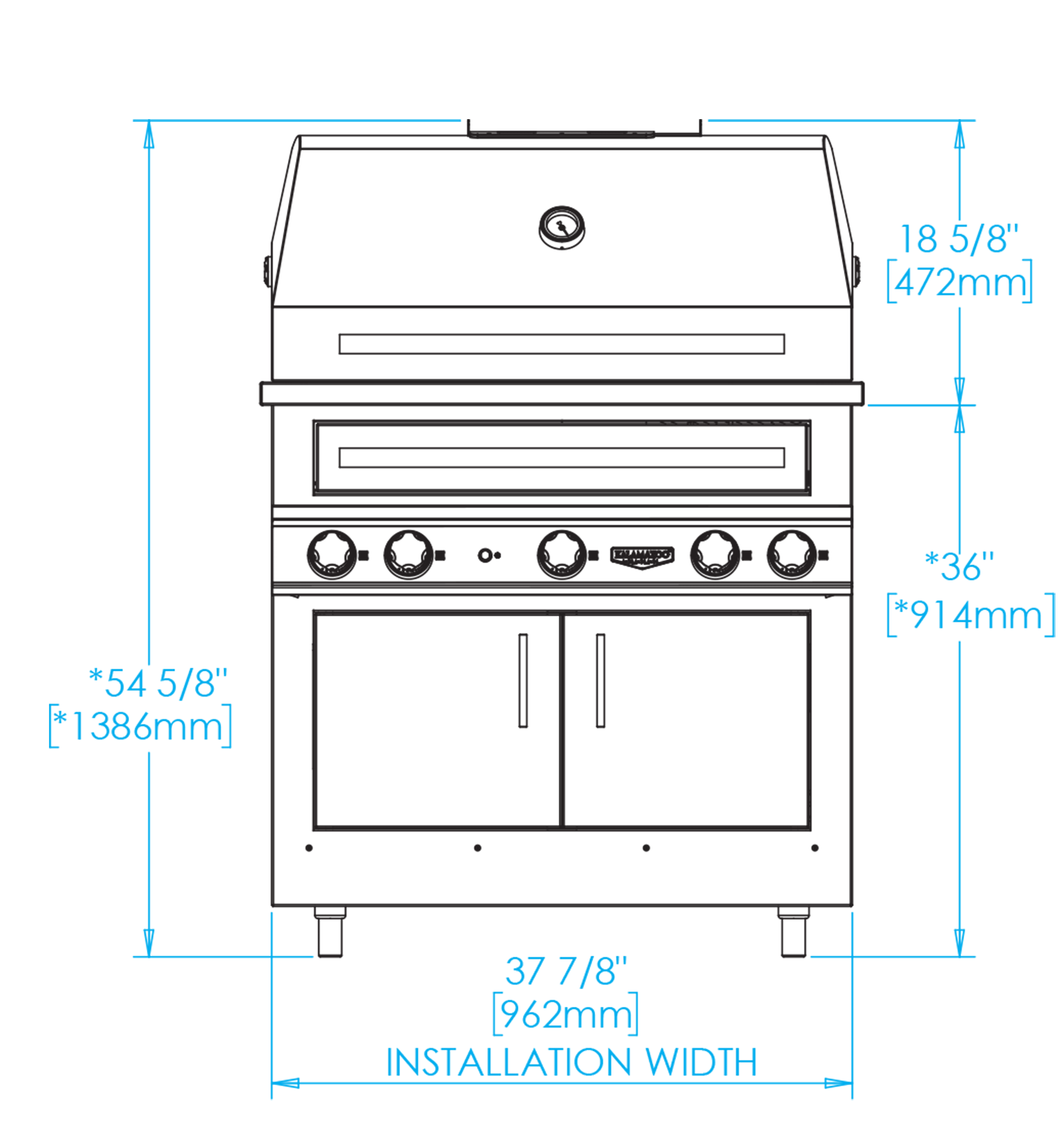 K750HB Built-in Hybrid Fire Grill Dimensions Image