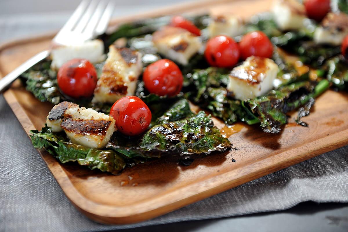 Image of Grilled Kale Salad with Goat Cheese Polenta