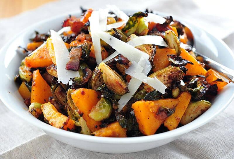 Image of Roasted Brussels Sprouts and Squash with Onion Jam