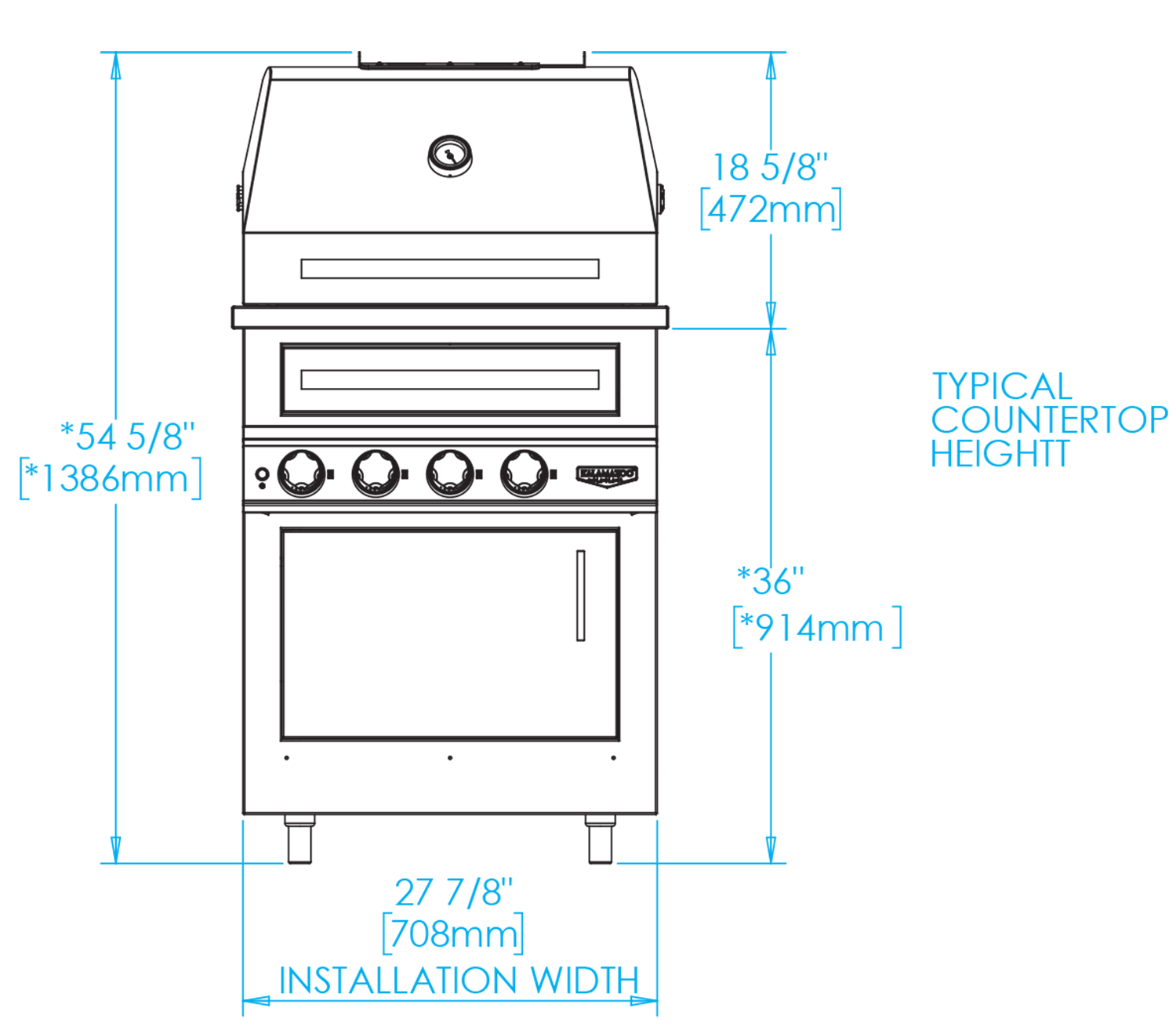 K500HB Built-in Hybrid Fire Grill Dimensions Image