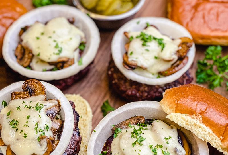 Venison Burgers with Mushrooms & Swiss Cheese