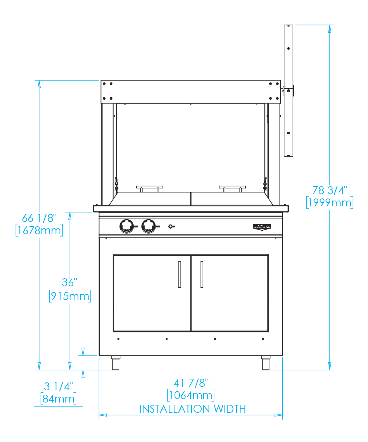 K750GB Built-in Gaucho Grill Dimensions Image