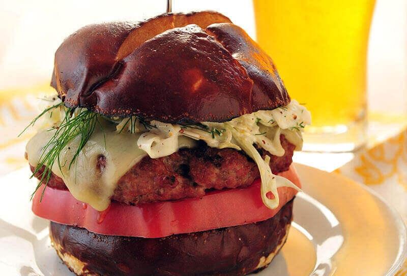 Image of Brat Burgers with Fennel Mustard Seed Slaw