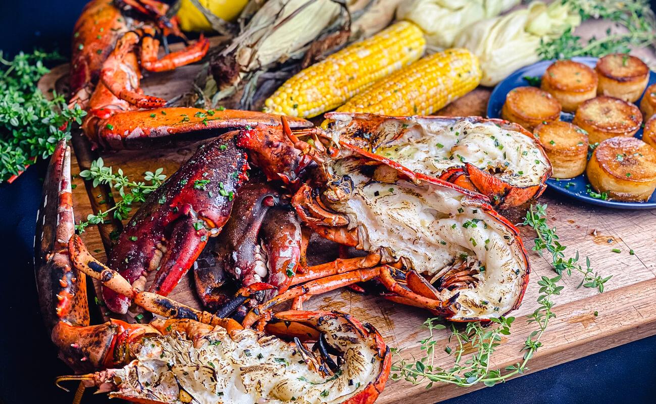 Image of Grilled Lobster with Roasted Corn and Garlic Rosemary Potatoes