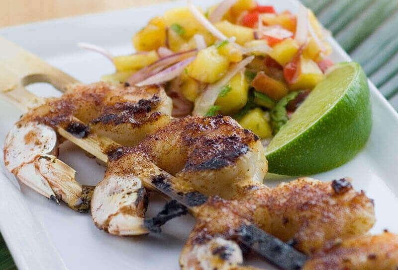 Image of Barbecued Shrimp Skewers with Peach Salsa