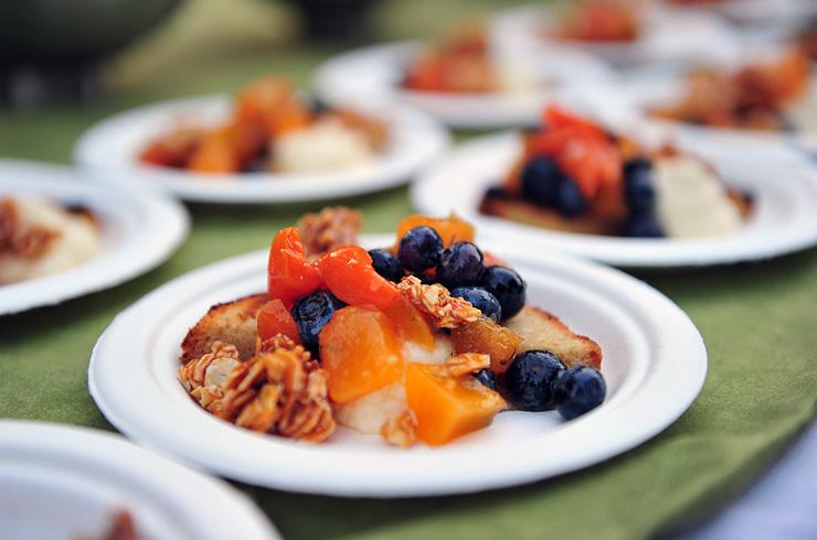 Grilled White Corn Cakes with Honey-poached Peaches and Nectarines