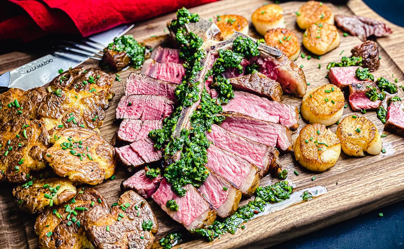 Image of "Surf and Turf" with Smashed Red Potatoes