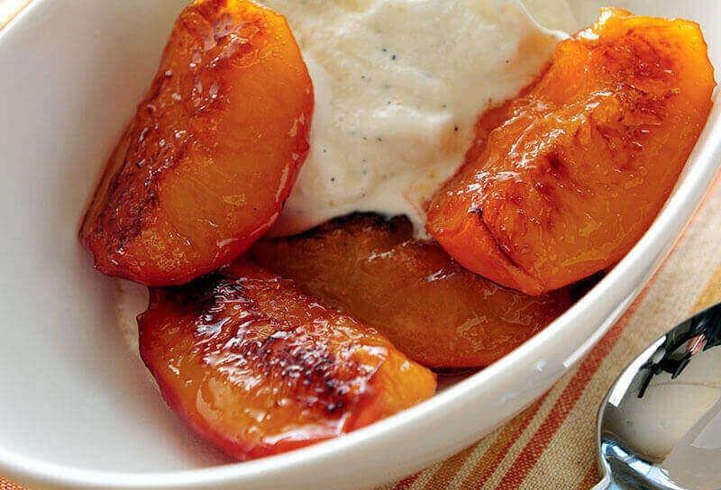 Image of Honey-Caramelized Peaches with Vanilla Mascarpone Ice Cream