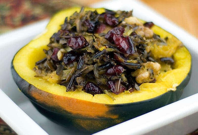 Image of Roasted Acorn Squash Stuffed with Wild Rice and Cranberries