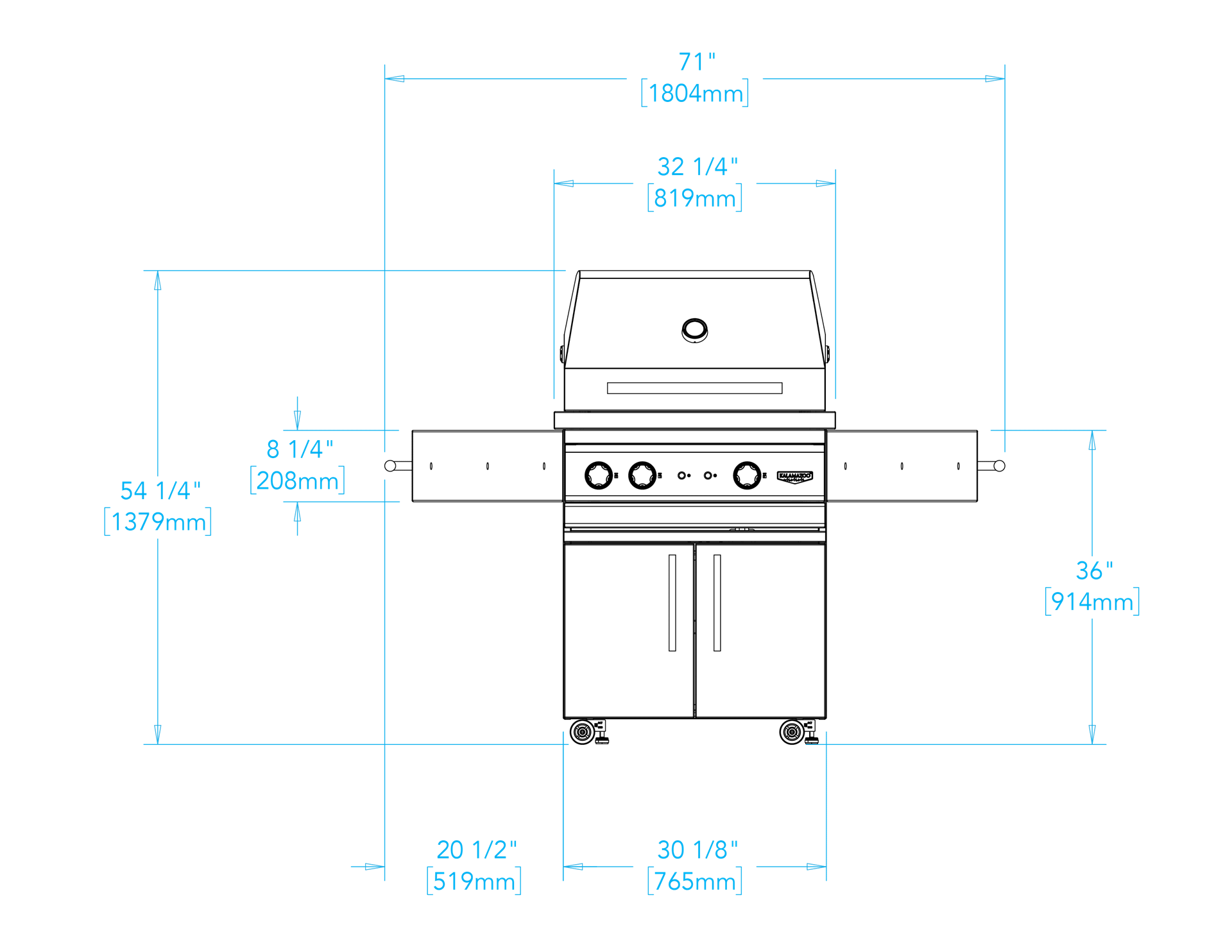 Echo 3 Freestanding Gas Grill Dimensions Image