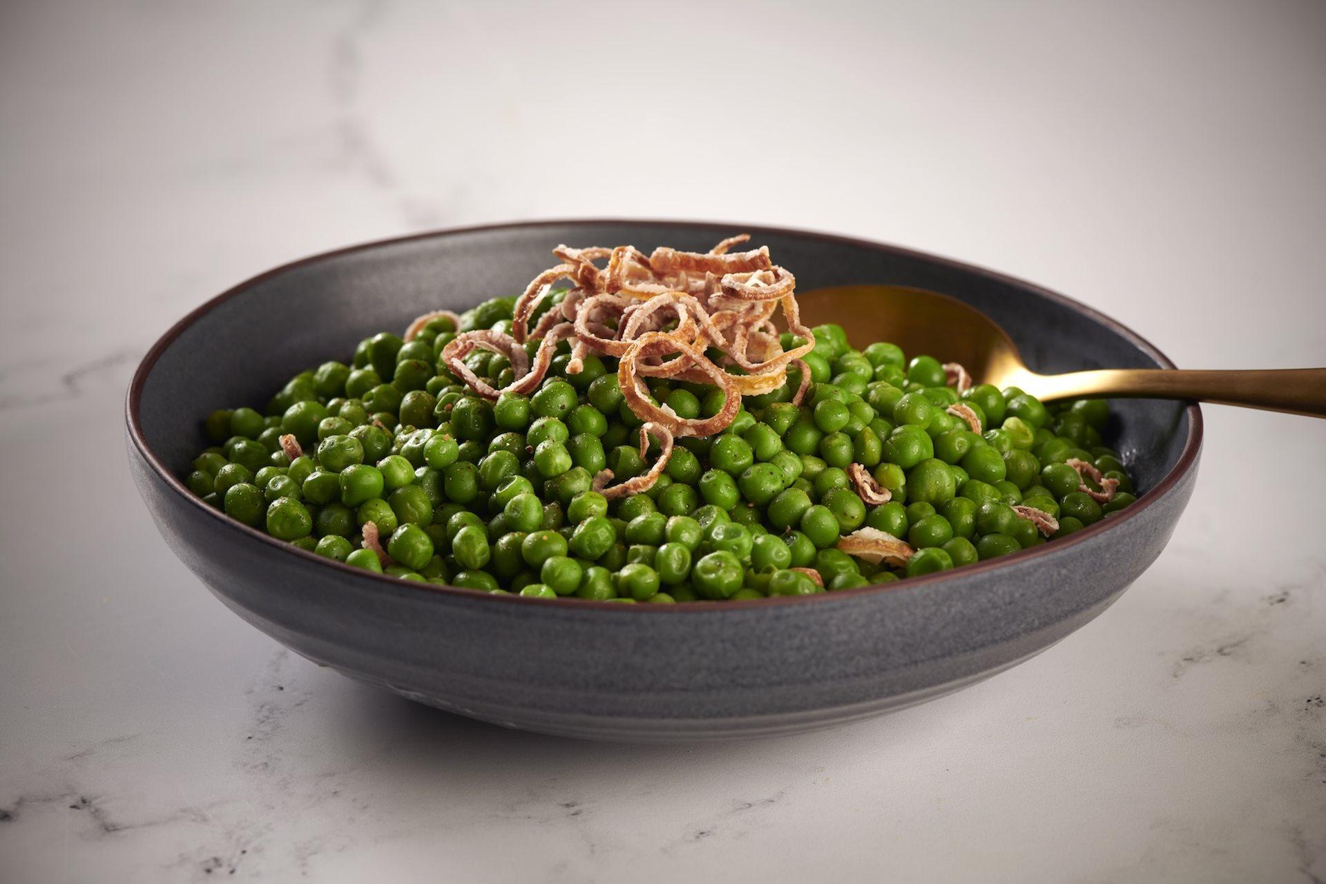 Peas with Crispy Shallots and Cracked Black Pepper