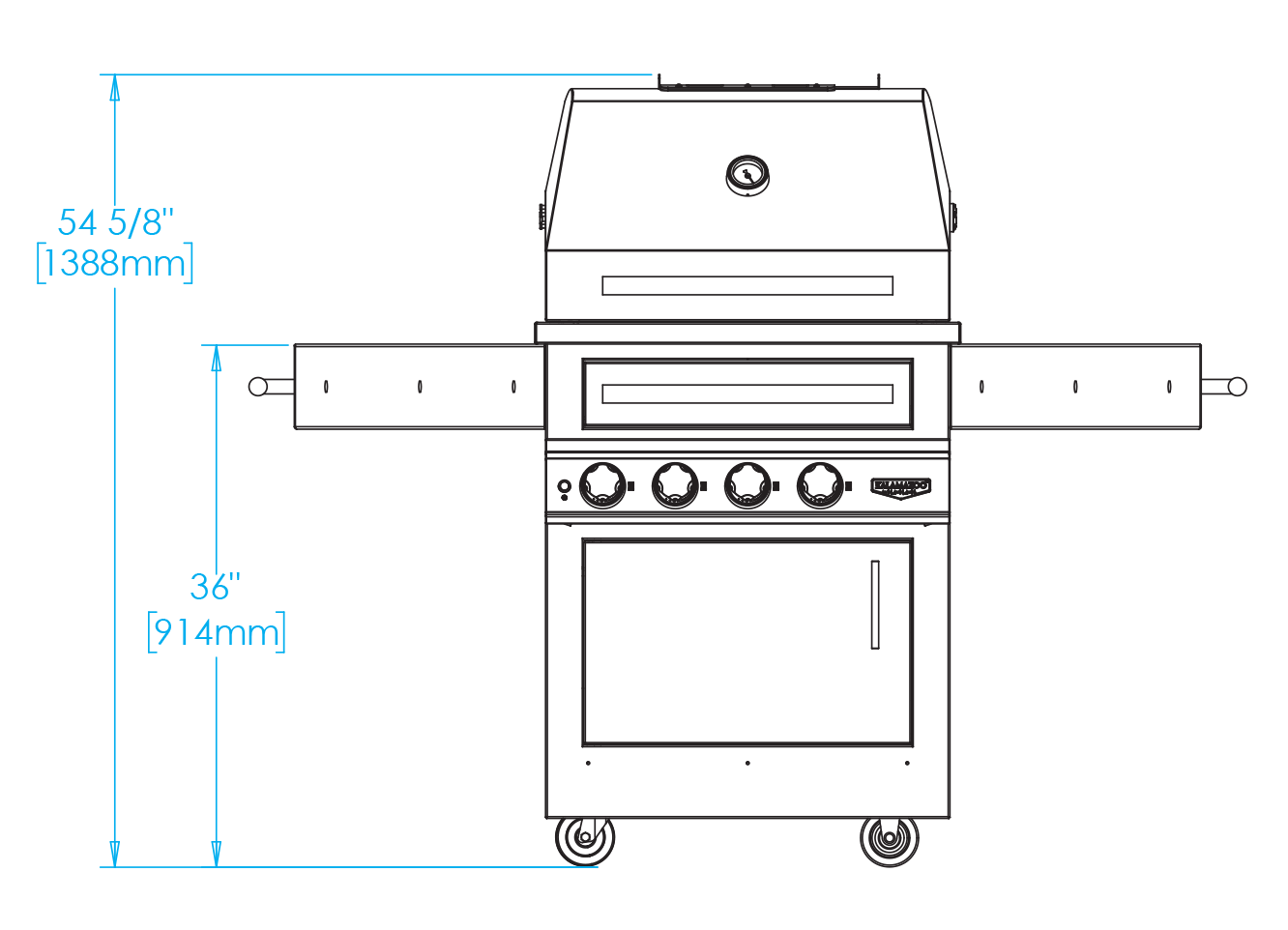 K500HT Freestanding Hybrid Fire Grill Dimensions Image