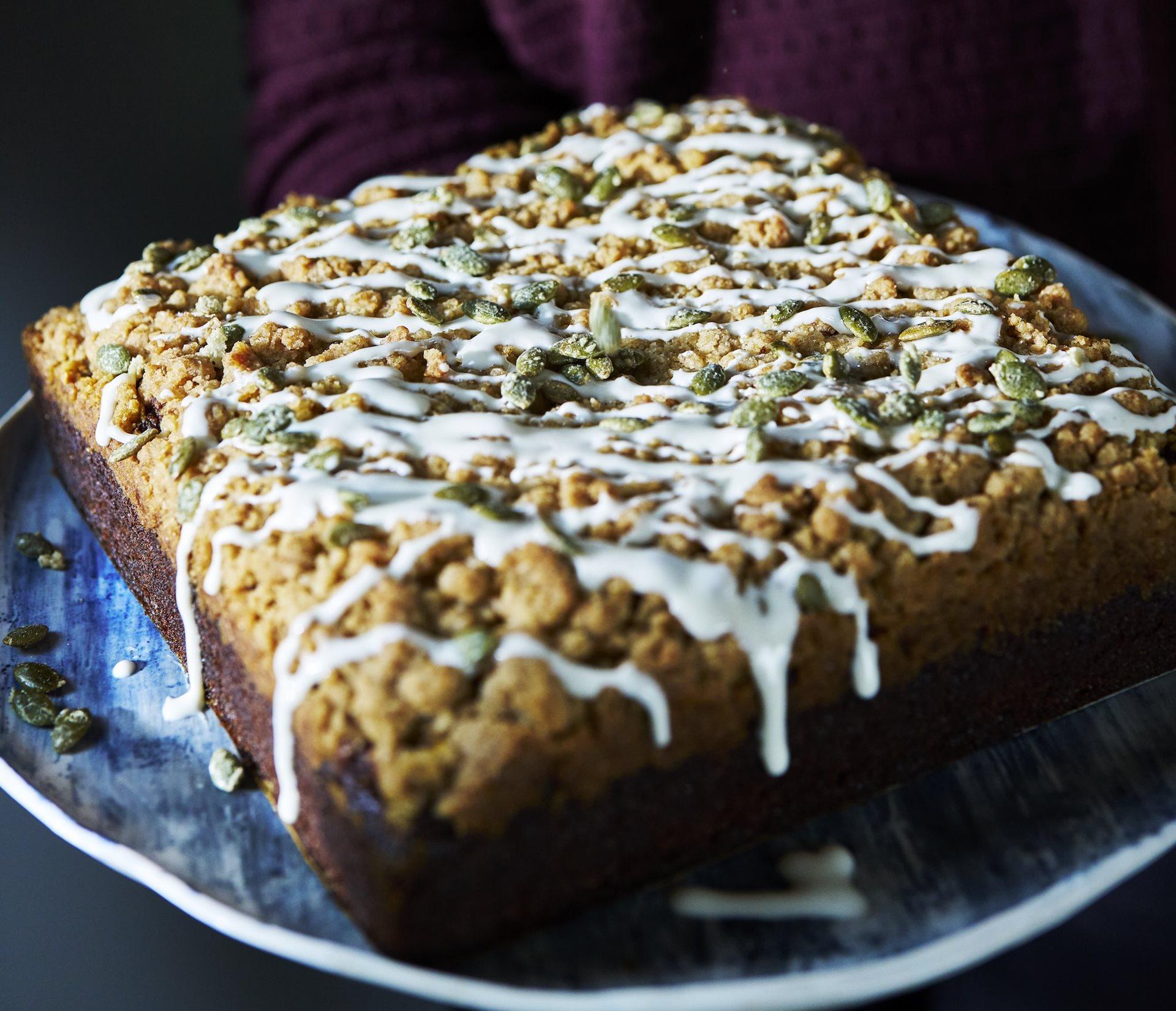 Pumpkin Crumbcake with Cream Cheese Drizzle