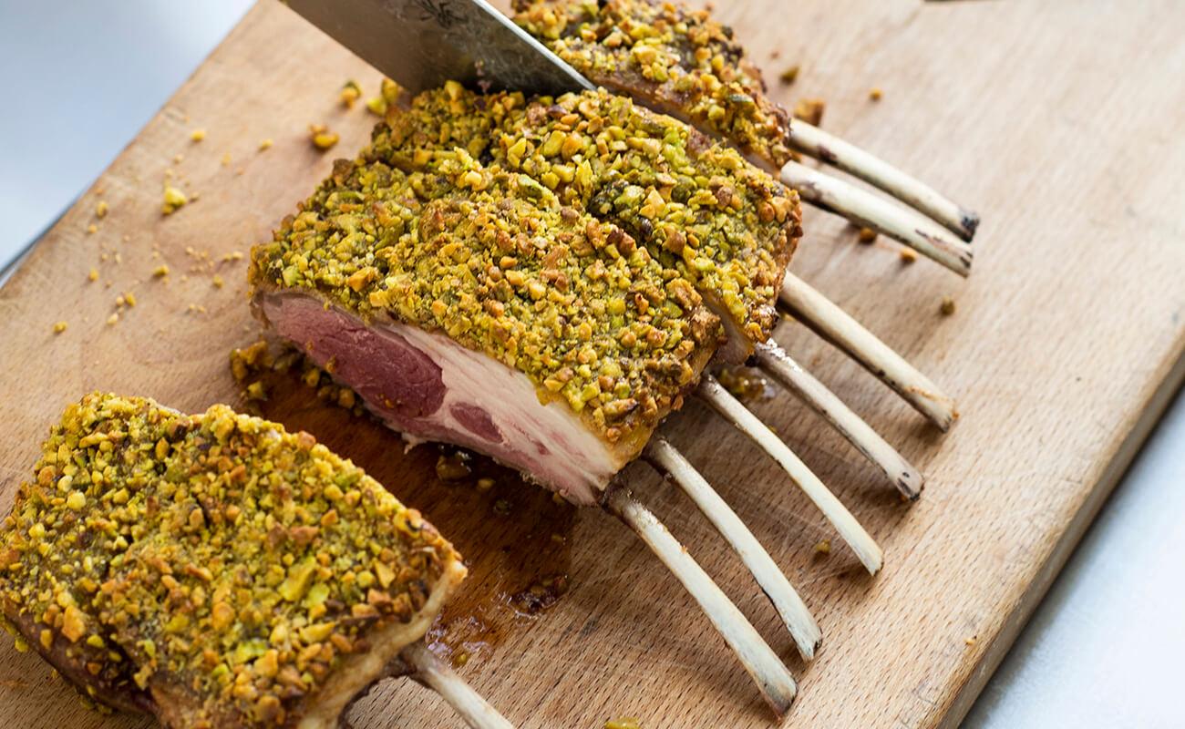 Image of Frenched Lamb Rack with Toasted Pistachio Herb Crust