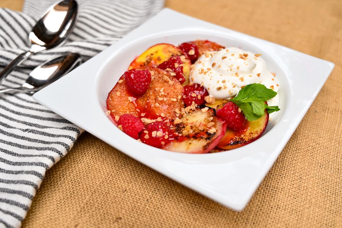 Image of Grilled Nectarine Melba with Vanilla Bean Mascarpone Creme