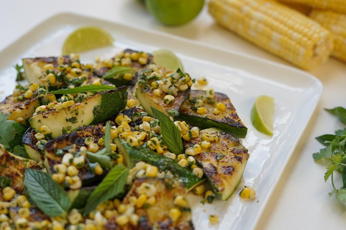 Image of Grilled Zucchini with Charred Corn Chimichurri