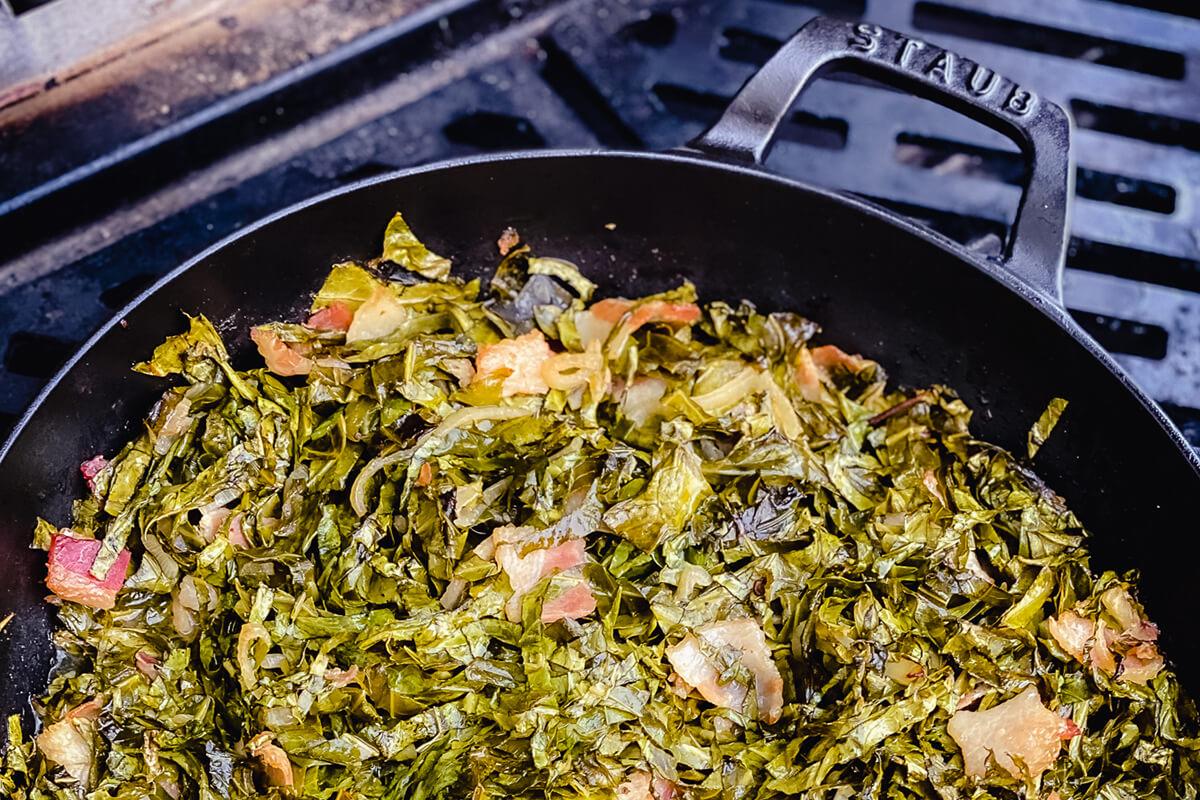 Image of Smoked Collard Greens w/ Chive Blossom Vinegar