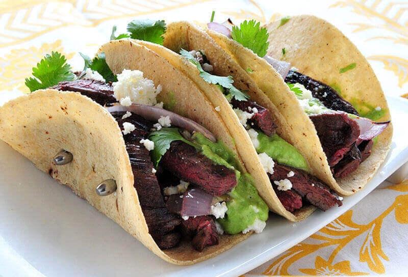 Image of Elk Skirt Steak Tacos with Tomatillo Avocado Sauce