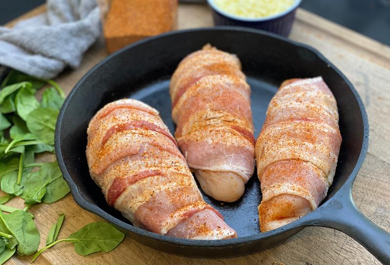 Bacon-Wrapped Stuffed Chicken Breast with Pan Sauce