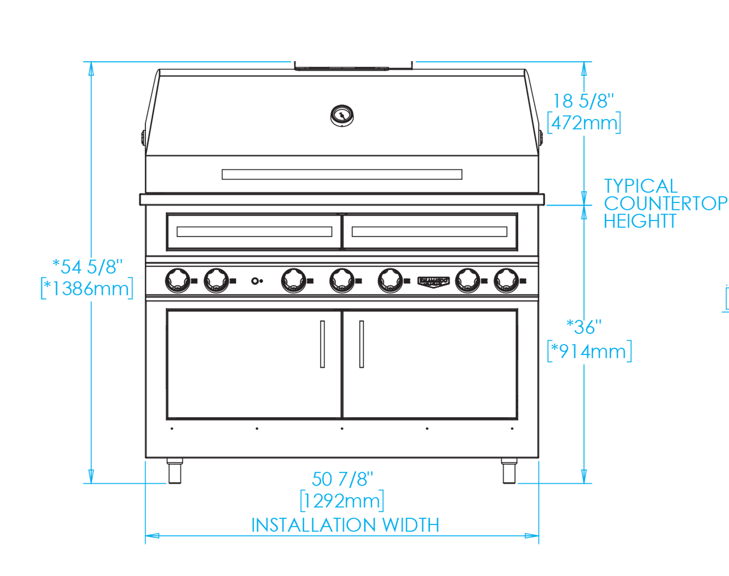 K1000HB Built-in Hybrid Fire Grill Dimensions Image
