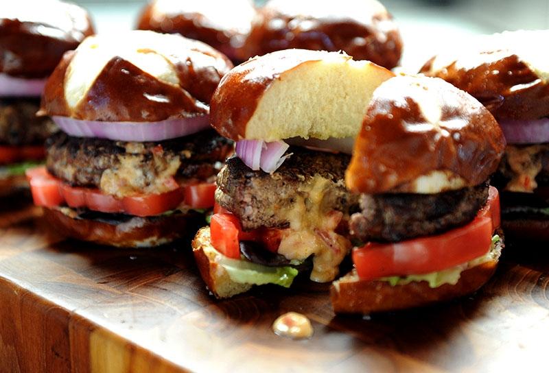 Stuffed Beef Burgers with Homemade Horseradish Pimento Cheese