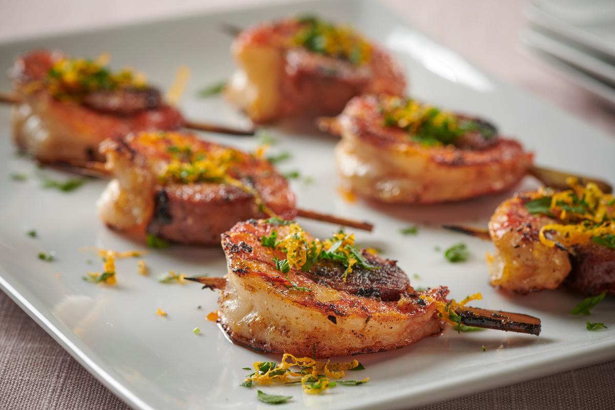 Shrimp & Chorizo Skewers with Parsley Orange Gremolata