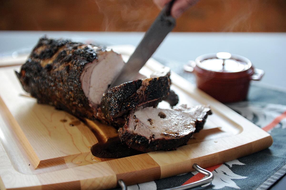 Image of Smoke-roasted Rotisserie Pork with Espresso Garlic Rub