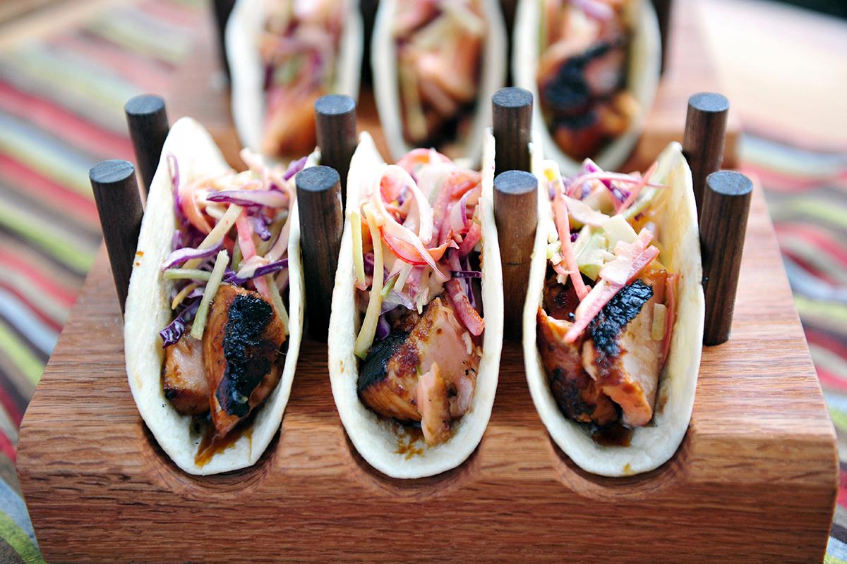 Image of Teriyaki Salmon Tacos with Spicy Broccoli Slaw