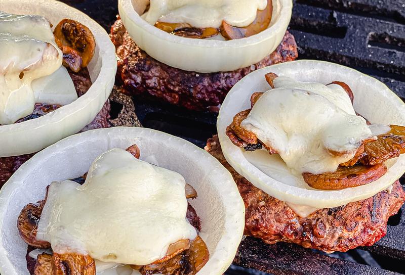 Venison Burgers with Mushrooms & Swiss Cheese