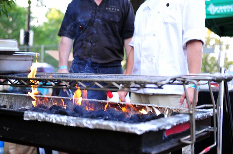 Grilling with charcoal at the Green City market Chef's BBQ