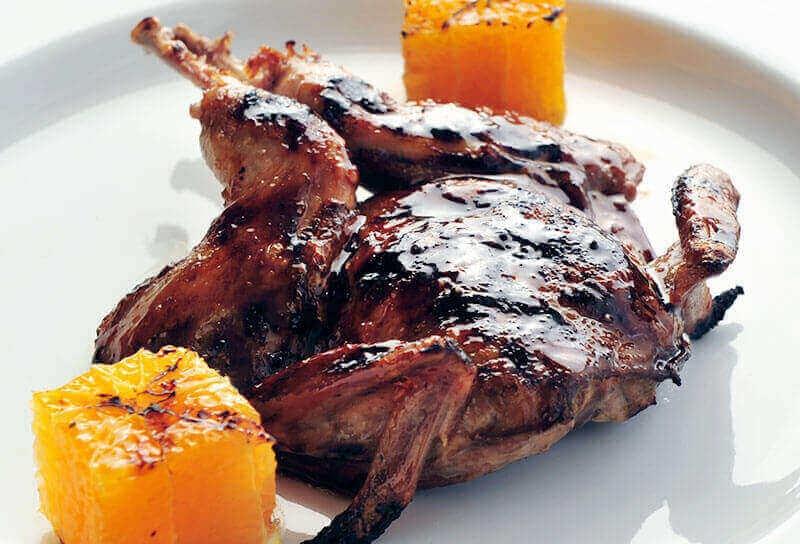 Image of Grilled Quail with Cranberry Marsala Glaze and Clementines