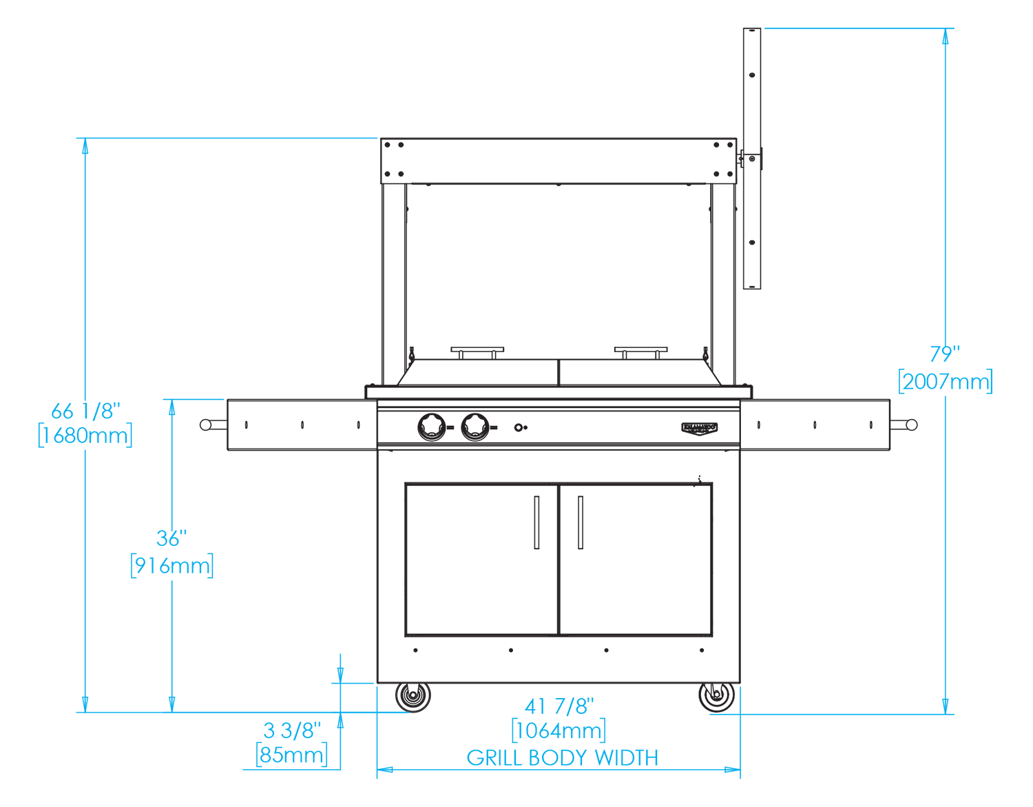 K750GT Freestanding Gaucho Grill Dimensions Image