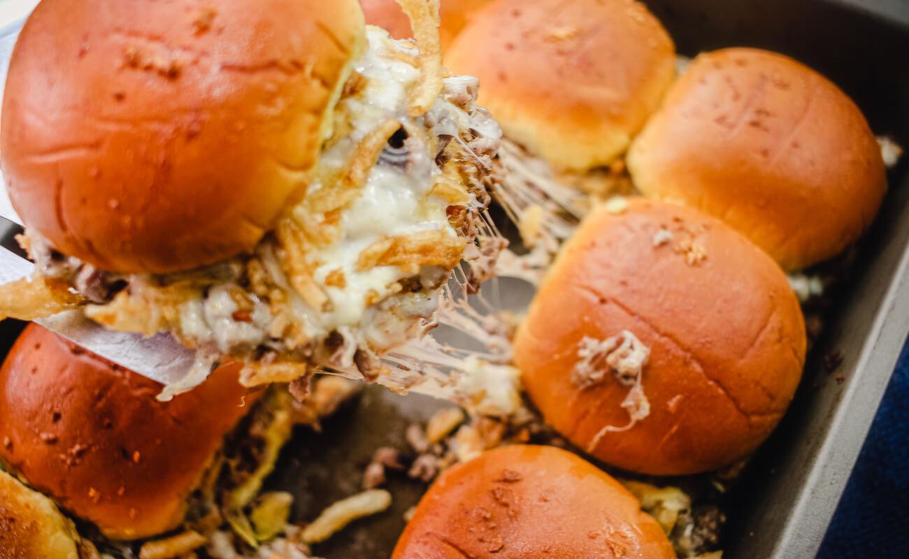 Image of Philly Cheesesteak Sliders with Smoky Dijon Garlic Butter