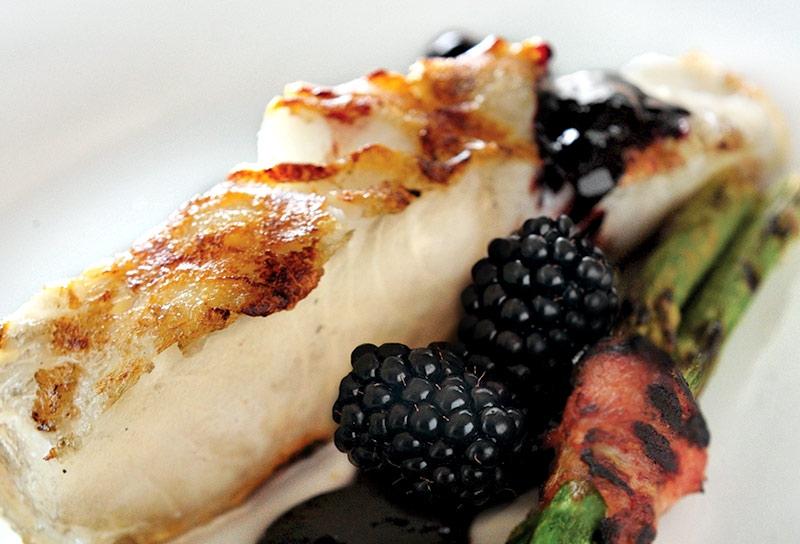 Image of Grilled Sea Bass with Blackberry Balsamic Reduction