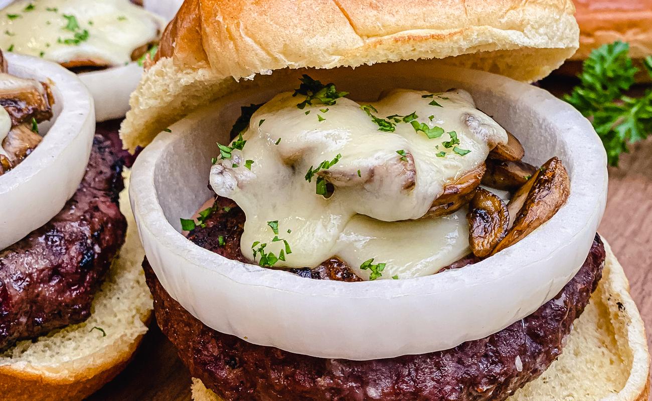 Image of Venison Burgers with Mushrooms & Swiss Cheese