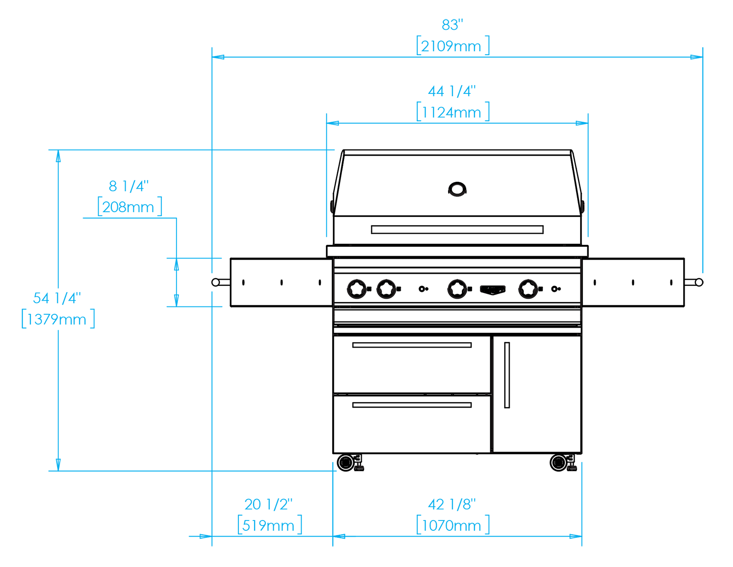 K42DT Freestanding Echo Gas Grill Dimensions Image