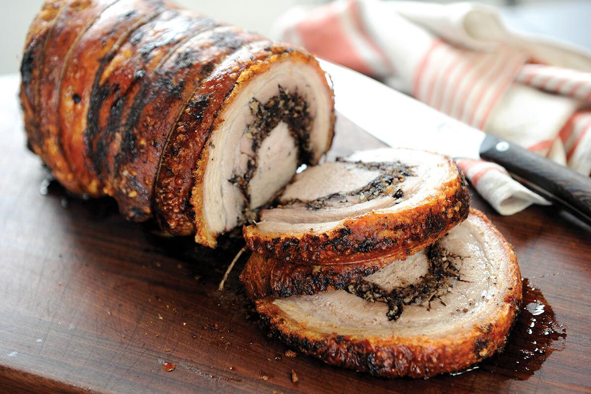 Wood-Fired Porchetta with Blueberries and Hazelnuts